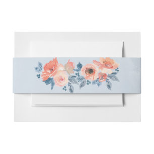 Bandeau De Faire-part Corail et bleu Dusty Mariage Floral