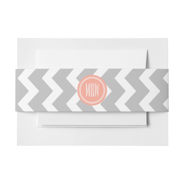 Bandeau De Faire-part Corail gris blanc Chevron Motif Monogramme (Devant Example)