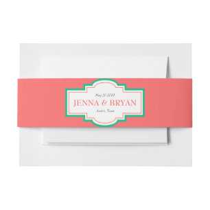 Bandeau De Faire-part Corail personnalisé et Mariage vert