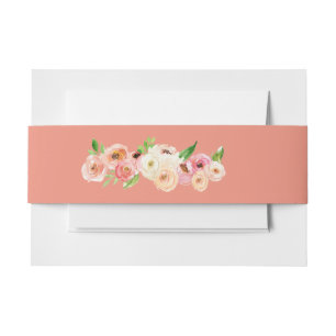 Bandeau De Faire-part Coral Floral Faire-part de mariage Belly Band