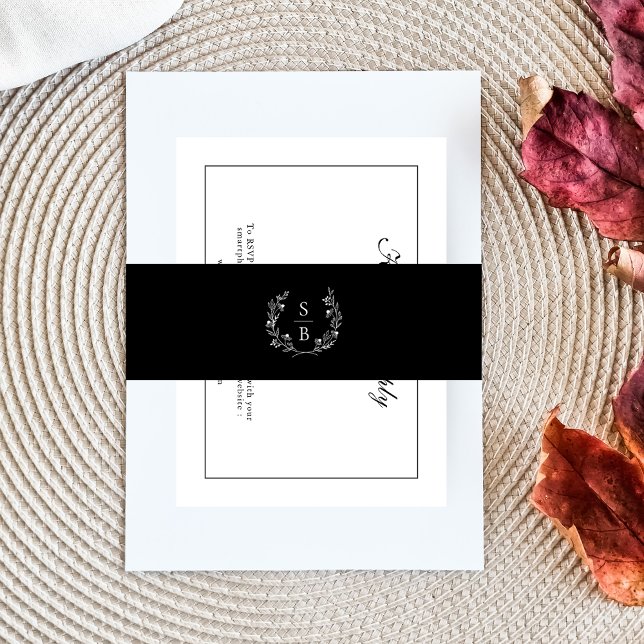 Bandeau De Faire-part Couronne botanique à monogramme élégant (Créateur téléchargé)