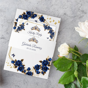 Bandeau De Faire-part Couronne de Tiare Bleu Nuit Quinceañera