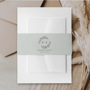 Bandeau De Faire-part Couronne élégante Monogramme Mariage Douce Sauge