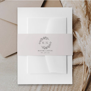 Bandeau De Faire-part Couronne élégante Monogramme Mariage Rose Pâle