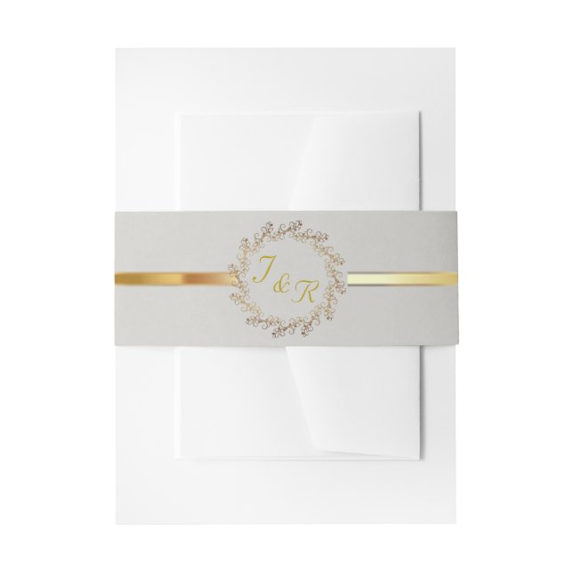 Bandeau De Faire-part Couronne Monogramme & Ruban - Gris Clair (Devant example)