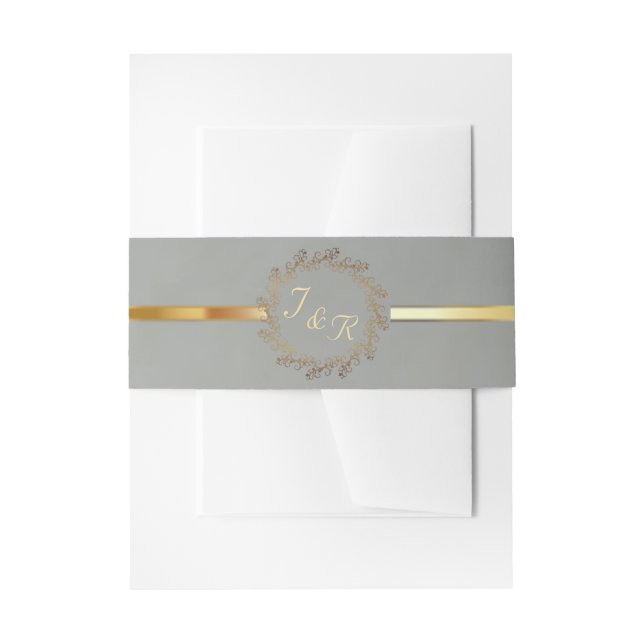 Bandeau De Faire-part Couronne Monogramme & Ruban - Sauge (Devant example)