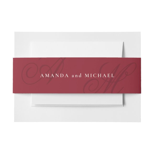 Bandeau De Faire-part Cranberry Red Modern Edge Élégant Mariage Monogram (Devant Example)