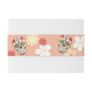 Bandeau De Faire-part Crâne de sucre groovy couleurs douces fleurs rétro