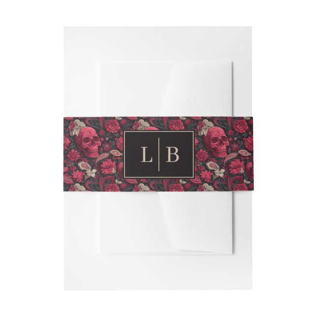 Bandeau De Faire-part Crânes floraux rouges gothiques (Devant example)
