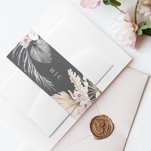 Bandeau De Faire-part Crème de Charbon Pampas Grass Floral Jungle Mariag