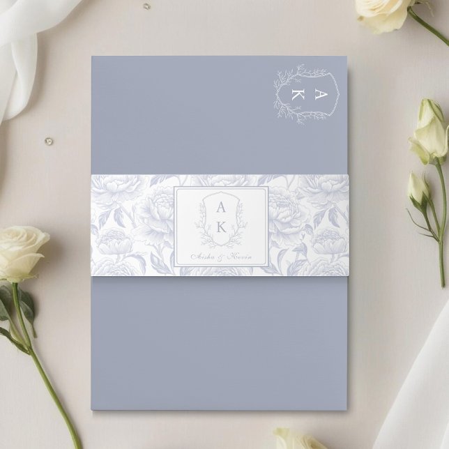 Bandeau De Faire-part Crest Monogram Dusty Mariage bleu (Créateur téléchargé)