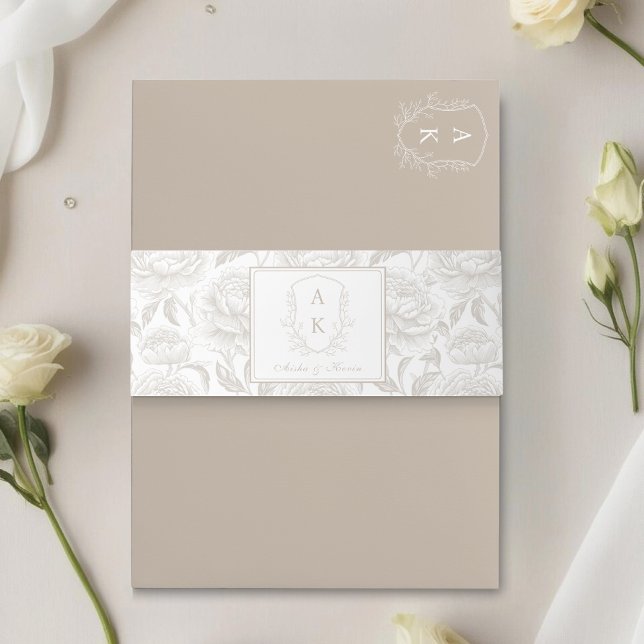Bandeau De Faire-part Crest Monogram Pale Taupe Mariage (Créateur téléchargé)