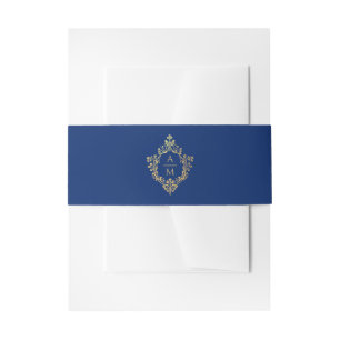 Bandeau De Faire-part Crest Royal Blue Faux or Ornat Mariage Monogramme