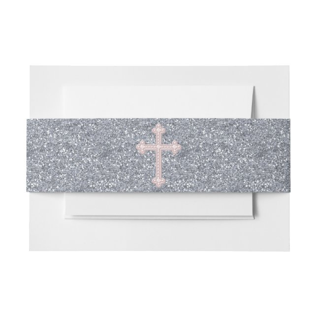 Bandeau De Faire-part Croix Perle Rose (Devant Example)