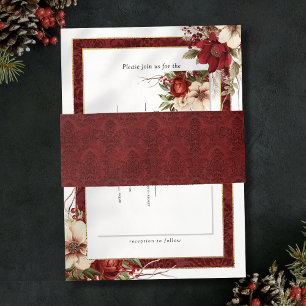 Bandeau De Faire-part Damassé rouge de Noël élégant