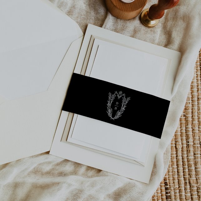 Bandeau De Faire-part DAPHNE Elégant noir foncé Mariage classique (DAPHNE Elegant Dark Black Formal Classic Wedding Invitation Belly Band)