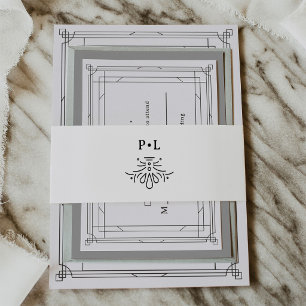 Bandeau De Faire-part Deco noir et blanc   Élégant mariage monogramme