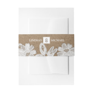 Bandeau De Faire-part Dentelle blanche   Mariage papier Kraft 