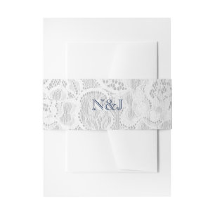 Bandeau De Faire-part Dentelle Bleue & Blanc Rustique Simple Mariage élé