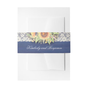 Bandeau De Faire-part Dentelle et tournesols de marine Mariage rustique