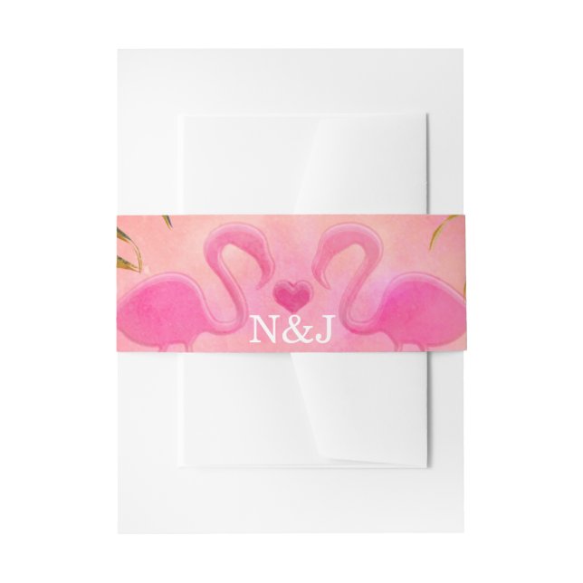 Bandeau De Faire-part Deux flamants roses Aquarelle Summer Beach Mariage (Devant example)
