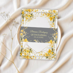 Bandeau De Faire-part Diadème floral papillon jaune doré Quinceañera