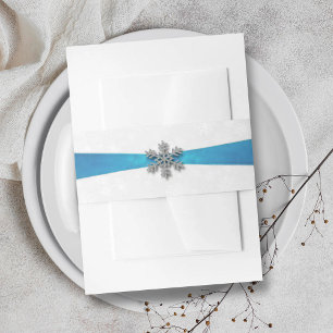 Bandeau De Faire-part Diamante Snowflake & Blue Ribbon Mariage d'hiver