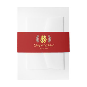 Bandeau De Faire-part Double bonheur floral rouge mariage chinois
