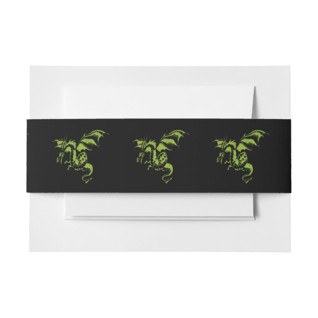 Bandeau De Faire-part Dragon Vert sur Fond Noir (Devant Example)