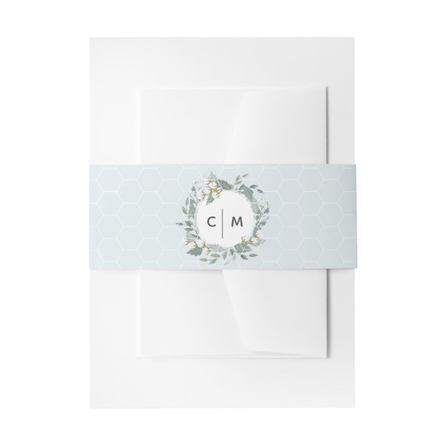 Bandeau De Faire-part Dusty Blue Cotton Wreath Monogram Belly Band (Devant example)