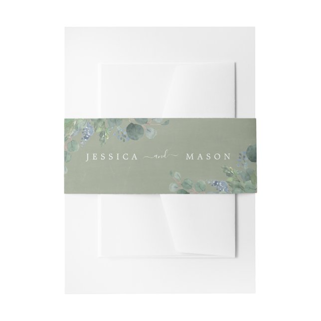 Bandeau De Faire-part Dusty Blue Eucalyptus Mariage Belly Bands Invitati (Devant example)