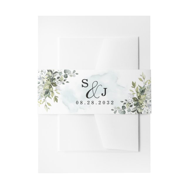 Bandeau De Faire-part Dusty Blue Eucalyptus Vert Mariage Succulent (Devant example)