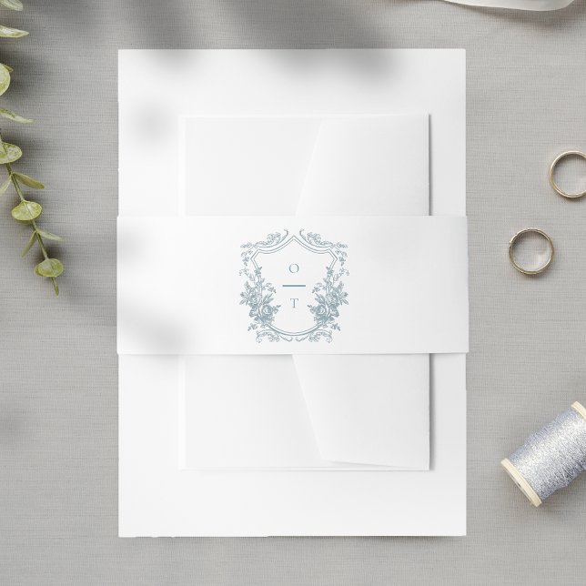 Bandeau De Faire-part Dusty Blue Floral Monogram Wedding Crest (Créateur téléchargé)