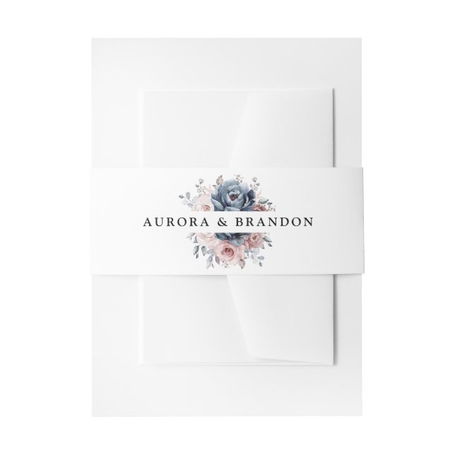 Bandeau De Faire-part Dusty Blue Mauve Rose rose ardoise Mariage floral (Devant example)