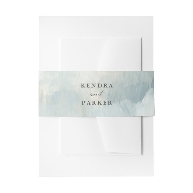 Bandeau De Faire-part Dusty Blue Moderne Abstrait Brushstrokes Mariage (Devant example)