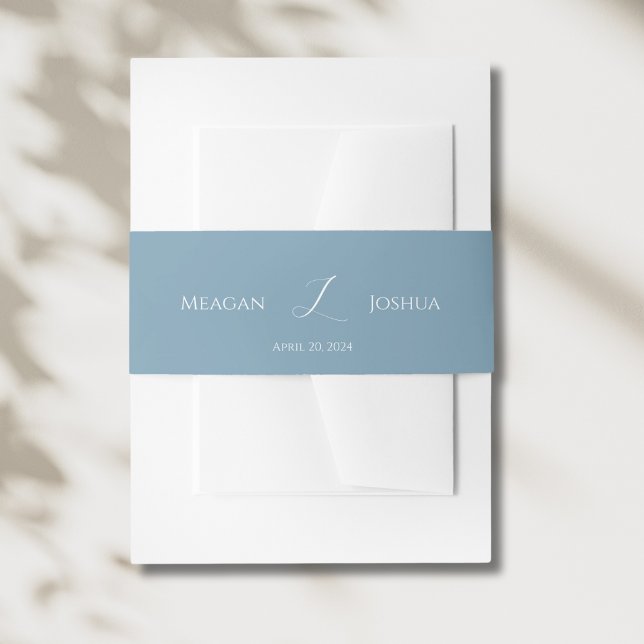 Bandeau De Faire-part Dusty Blue Monogram Mariage Belly Band (Créateur téléchargé)