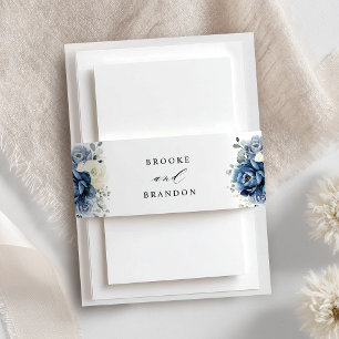 Bandeau De Faire-part Dusty Blue Navy Champagne Ivory Floral Mariage