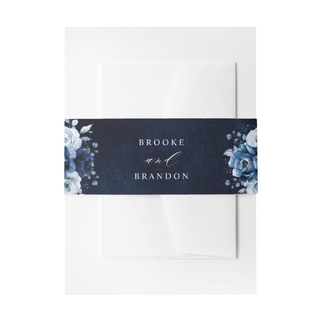 Bandeau De Faire-part Dusty Blue Slate Navy Floral Botanal Mariage Inv (Devant example)