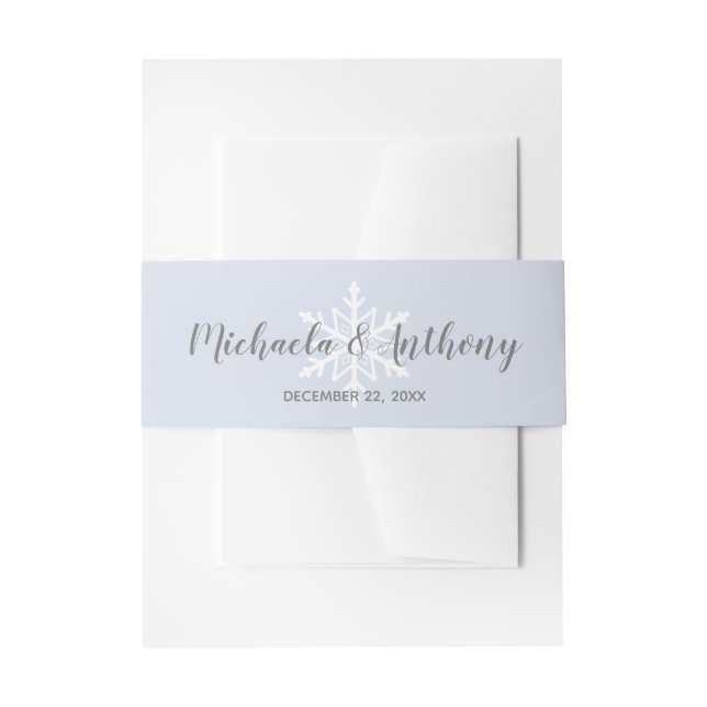 Bandeau De Faire-part Dusty Blue Snowflake Mariage d'hiver (Devant example)