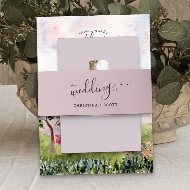 Bandeau De Faire-part Dusty Rose Pink Elegant Mariage de script (Dusty Rose Pink wedding invitation belly bands from the Country Meadow collection)