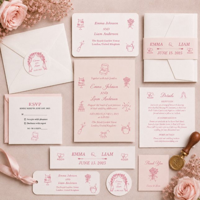 Bandeau De Faire-part Écharpe de mariage rose blush (Créateur téléchargé)