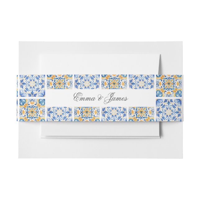 Bandeau De Faire-part Elégant aquarelle officielle Carreaux italiens Mar (Devant Example)