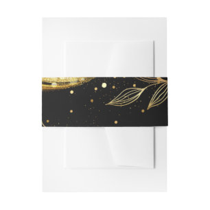 Bandeau De Faire-part Élégant Black Gold Floral   Mariage de conception 