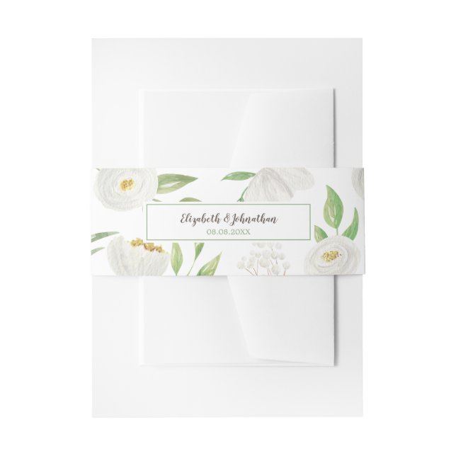 Bandeau De Faire-part Elégant blanc & vert Aquarelle Mariage floral (Devant example)