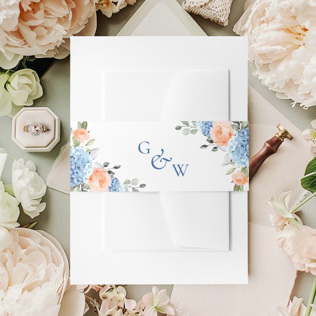 Bandeau De Faire-part Elégant bleu Hydrangea Blush rose Roses Mariage (Créateur téléchargé)