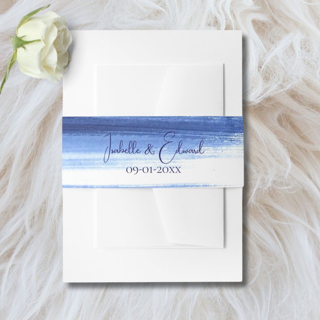 Bandeau De Faire-part Elégant bleu marine Aquarelle Peinture Strokes Mar (Créateur téléchargé)