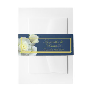 Bandeau De Faire-part Elégant bleu marine or blanc rose double cadre