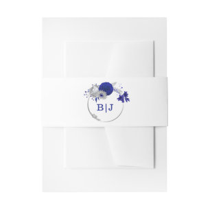 Bandeau De Faire-part élégant bleu royal fleurs argent mariage