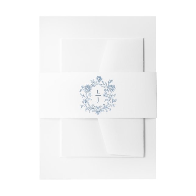 Bandeau De Faire-part Elegant Blue Floral Crest Monogram Wedding Invite (Devant example)