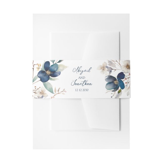 Bandeau De Faire-part Elegant Blue Floral Winter Wedding (Devant example)